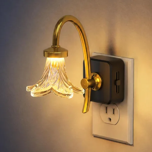 Vista 20 de DORESshop Luz nocturna LED, luces nocturnas de flores puntuales enchufables a la pared, luz nocturna regulable de 0-100 lúmenes, sensor de atardecer