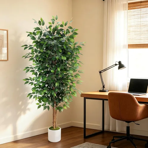 Vista 6 de Árbol de ficus artificial de 6 pies con troncos de madera real, árbol de Árbol de ficus tipo 4-6ft