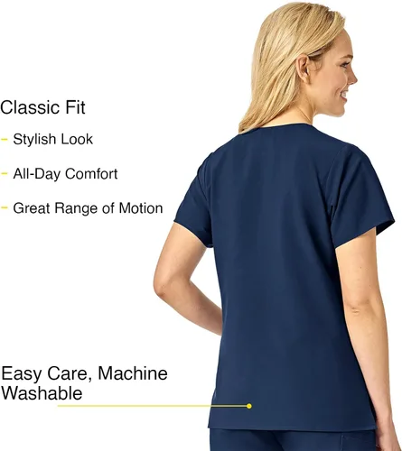 Vista 4 de WonderWink Camiseta médica básica con cuello en V para mujer
