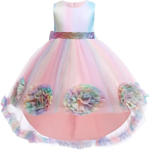 Vista 2 de Vestido de princesa de lentejuelas de unicornio para niñas, vestido de lujo de tul alto, disfraz de Halloween, fiesta de Navidad, boda, vestido
