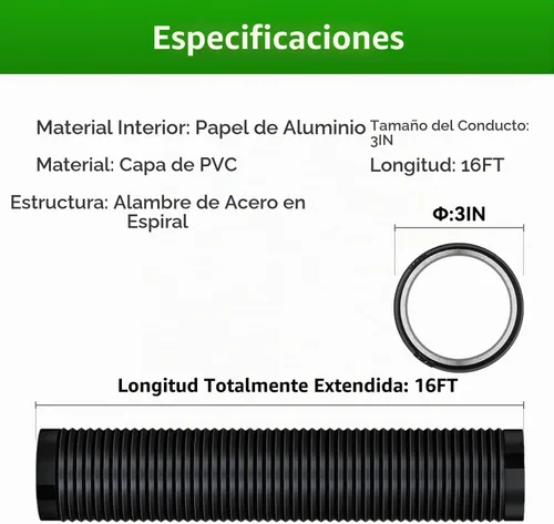 Vista 2 de Manguera de ventilación de secadora de 3 pulgadas y 16 pies de largo, manguera de ventilación de secadora de protección de cuatro capas resistente