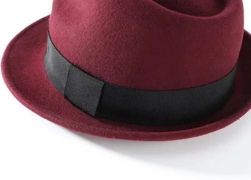 Vista 19 de Home Prefer Sombrero de invierno de fieltro de lana para hombre Sombrero de ala corta Fedora