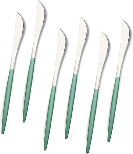 Vista 10 de JASHII Matte Modern - Juego de cubiertos de acero inoxidable 304 con mango redondo verde, juego completo de lujo que incluye cuchillo