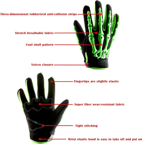 Vista 4 de Guantes juveniles de motocross 1Storm para motocicletas, BMX, MX, ATV, bicicletas todoterreno, modelo de esqueleto para niños