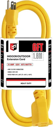 Vista 48 de EP 50 Ft Heavy Duty Outdoor Extension Cord, 12/3 SJTW Black 3-Prong Negro
