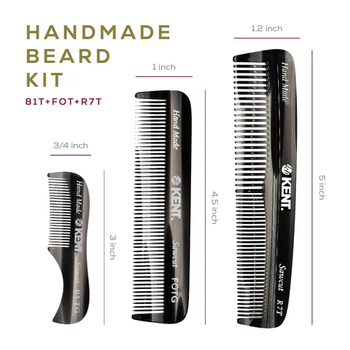 Vista 2 de Kent Set de peines de bolsillo para el cabello para hombre, grafito 81T XS, FOT All Fine Tooth, R7t de doble diente fino y grueso. El mejor kit