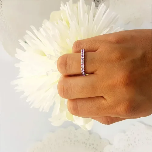 Vista 4 de Dazzlingrock Collection Anillo apilable de 1,80 quilates (quilates) de zafiro rosa redondo de 14 quilates para mujer, oro blanco