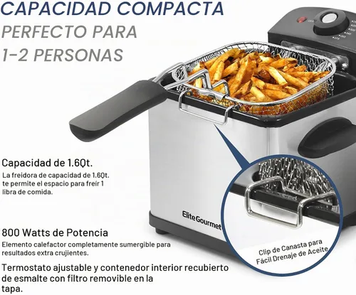 Vista 3 de [Usado] Elite Gourmet EDF-1607 Freidora de inmersión, 1.6 cuartos de galón, acero inoxidable