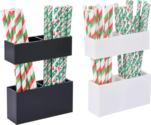Vista 8 de Paquete de 2 portapajitas acrílico para puertas de gabinete, organizador de pajitas reutilizables con adhesivo ultra pegajoso, pequeño accesorio