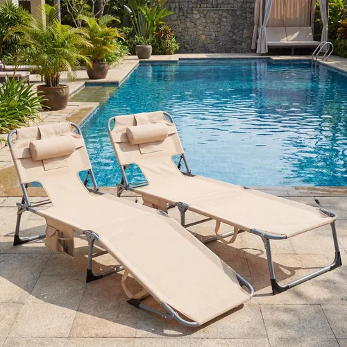 Vista 2 de Goplus Silla bronceadora, silla plegable ajustable para patio con orificio para la cara, almohada extraíble, 330 libras, correa de transporte, silla