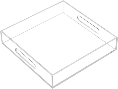 Vista 24 de KEVLANG Bandeja de acrílico transparente resistente con asas, bandeja organizadora de encimera de 8 x 8 x 2 pulgadas de alto para cocina, baño