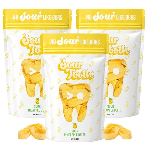 Vista 20 de Sour Tooth Cinturones de fresa, tiras de caramelo de gomitas ácidas masticables, paquete de 6, 4 onzas Soft & Chewy Strips, Sour Candy Bulk, Bulk