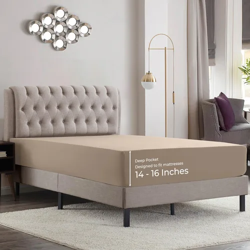 Vista 24 de Empyrean Bedding Sábanas de cama individual – Sábana bajera ajustable de 14 a 16 pulgadas individual – Sábana bajera súper suave individual – Sábana