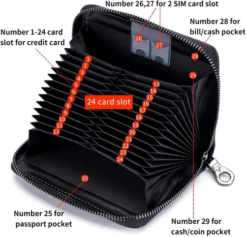 Vista 6 de Funda de cuero genuino para tarjetas de crédito, cartera de tarjetas RFID, cartera de viaje para pasaporte, Cartera delgada