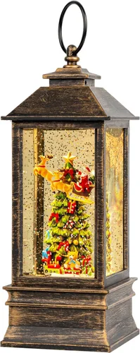 Vista 17 de Linterna de globo de nieve de Navidad con agua con escena de jengibre, funciona con batería o USB, luz musical iluminada, decoración festiva