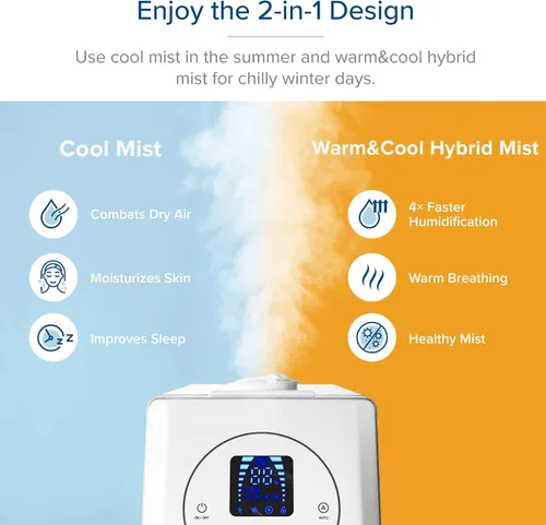 Vista 6 de LEVOIT Humidificadores, azul y humidificadores para dormitorio, habitación grande, 6L, niebla cálida y fría para plantas familiares con sensor