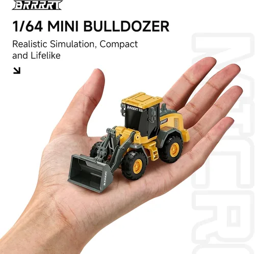 Vista 3 de BRRRRT 1/64 RC Bulldozer juguete, vehículos de construcción RC de proporción completa soporta empuje, levantamiento, movimiento, aleación de carga