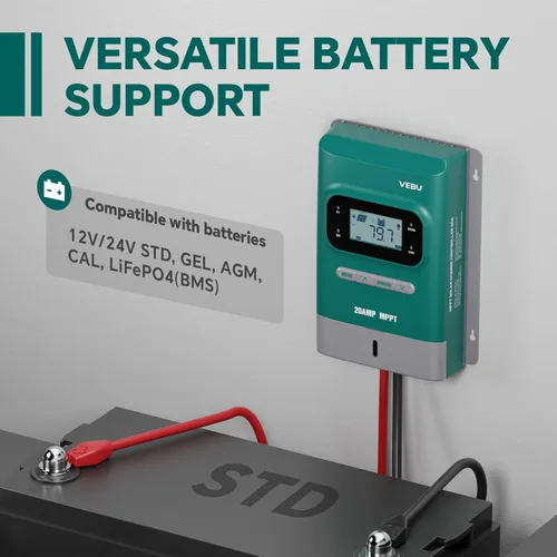 Vista 9 de MPPT Controlador de carga solar - Controladores de carga para paneles solares - 50V, 20 amperios, 12/24 voltios