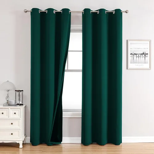 Vista 75 de ChrisDowa Cortinas 100% opacas de 63 pulgadas de largo para dormitorio con forro negro, 2 capas gruesas totalmente opacas con aislamiento térmico