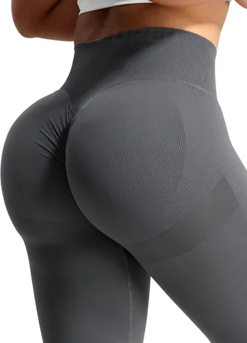Vista 4 de YEOREO Leggings con levantamiento de glúteos para mujer, pantalones de yoga fruncidos, cintura alta, sin costuras, mallas de compresión, color gris