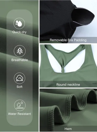 Vista 5 de Aleumdr Traje de baño deportivo de 3 piezas para mujer con pantalones cortos, camiseta sin mangas con brasier deportivo y pantalones cortos