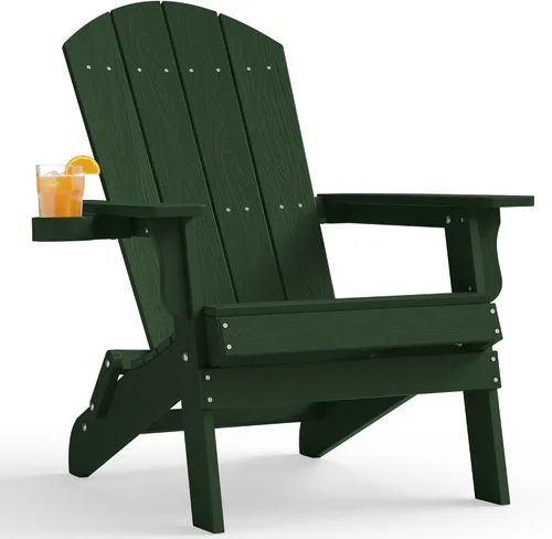 Vista 22 de YEFU Silla Adirondack, silla Adirondack de plástico de gran tamaño, sillas plegables para exteriores con soporte para tazas, silla de césped