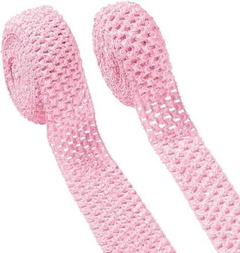 Vista 13 de KISSITTY 2 rollos de cintas elásticas de ganchillo de 10.93 yardas, de poliéster negro, banda elástica de ganchillo plano para envolver regalos