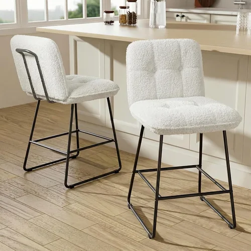 Vista 9 de Ollega Taburetes de bar de 26 pulgadas de altura de mostrador con respaldo, juego de 2, terciopelo marrón Powder-coated steel legs, comfortable