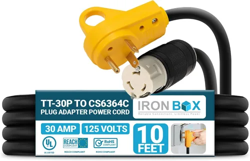Vista 34 de IronBox Electric TT-30P a TT-30R - Adaptador y extensión - 30A, 125V, 10/3 SOOW - Cable adaptador de conector de enchufe resistente, cable