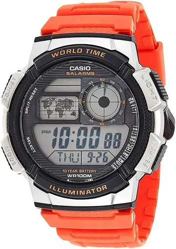 Vista 4 de Casio AE1000W Series Men’s Digital Watch 100M WR Multi Alarms 100 SEC Stopwatch Countdown Timer World Map for World Time LED Light