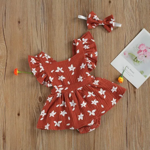 Vista 3 de MA&BABY Leotardo sin mangas de algodón floral cuello cuadrado para bebé niñas 3 6 9 12 18 meses
