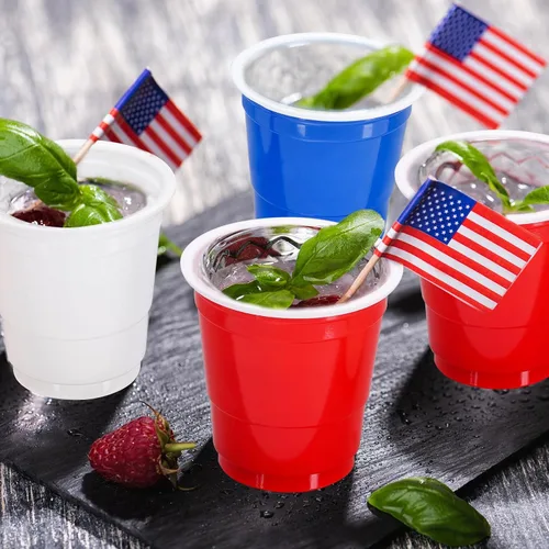 Vista 7 de Whaline 150 vasos de chupito de plástico patrióticos de 2 onzas para el 4 de julio, desechables, pequeños, rojo, blanco, azul, para fiesta de 250