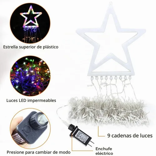 Vista 3 de Luces de estrella para decoración de Navidad al aire libre, 320 LED, 16.4 pies, luces de cadena para árbol de Navidad con topper de estrella