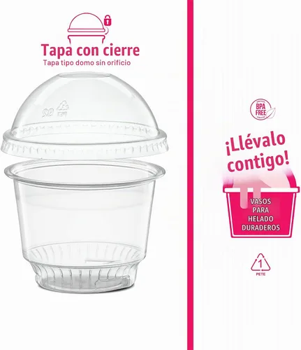 Vista 5 de Vasos de postre de plástico transparente de 8 onzas con tapas de cúpula sin agujero, 50 juegos de cuencos desechables para helados, parfait