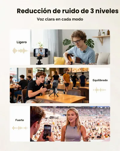 Vista 3 de Micrófono inalámbrico Lavalier para iPhone Android, reducción de ruido AI Studio-Grade Audio Quality, 45H Battery Life, 100ft Stable Wireless