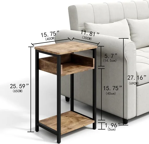 Vista 3 de KJGKK Mesa auxiliar, mesa de gama alta de 25 pulgadas, mesita de noche pequeña para sala de estar, dormitorio y oficina, color gris y negro