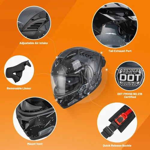 Vista 3 de OUMURS Cascos modulares de motocicleta de cara completa abatible, casco de motocicleta para bicicleta de calle, unisex, modelo 167 para adultos