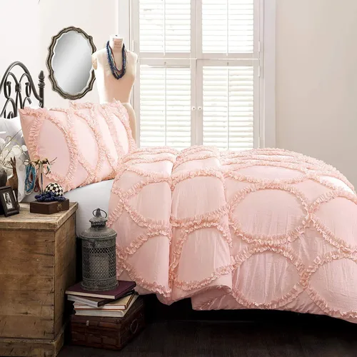 Vista 12 de Juego de edredón Lush Decor Avon, juego de 3 piezas, tamaño Full/Queen, color marfil - Juego de cama romántico estilo granja - Elegante ropa de cama