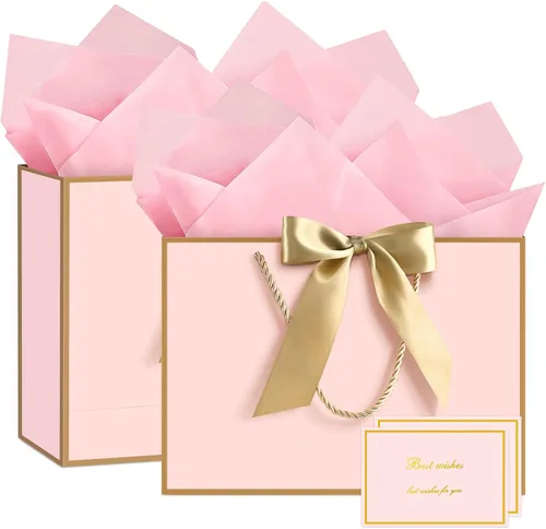 Vista 8 de JMANNI Bolsas de regalo, 3 piezas de tamaño mediano con cinta de lazo, bolsa de regalo de papel portátil, patrón de mármol, para cualquier ocasión