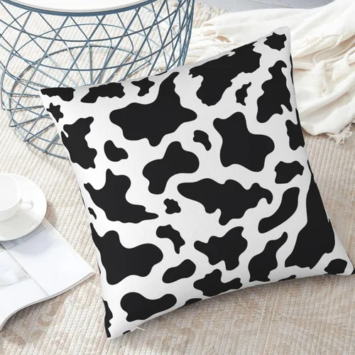 Vista 5 de Fundas de almohada con estampado de vaca y leche blanca y negra de 18 x 18 pulgadas, funda de almohada para dormitorio, sofá, funda de almohada