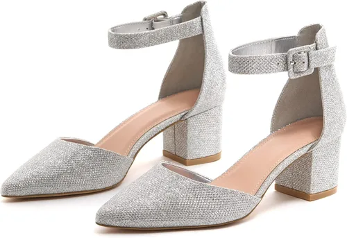 Vista 6 de LAICIGO - Zapatos puntiagudos de tacón para mujer, sandalias D'Orsay de tacón grueso con hebilla en el tobillo