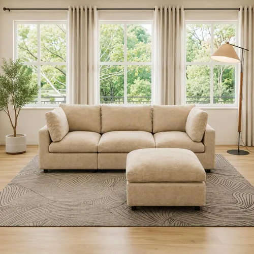 Vista 15 de Sofá modular de nube seccional, moderno sofá en forma de L con otomana, 100 pulgadas, 3 plazas de felpilla para asiento profundo para sala de estar