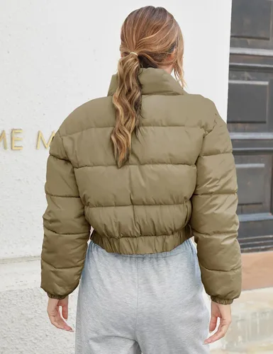 Vista 6 de Arssm Chaqueta acolchada corta Y2K para mujer, casual, acolchada, corta, manga larga, acolchada, para exteriores