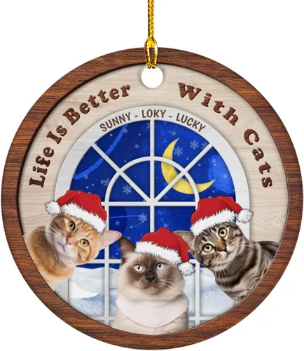Vista 10 de Meowy Catmas - Divertido sombrero de Papá Noel con foto de gato, adorno de Navidad personalizado, regalos para gato, mamá, papá, lindo árbol
