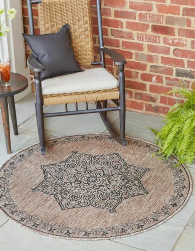 Vista 32 de Unique Loom Alfombra de la colección tradicional para exteriores, antigua (4 pies 1 pulgada, redonda, verde azulado/gris)