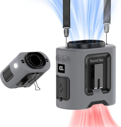 Vista 13 de Socool - Ventilador portátil de 10 000 mAh, clip para cinto, batería recargable, 5 velocidades, linterna, para el cuello, manos libres, 40 horas