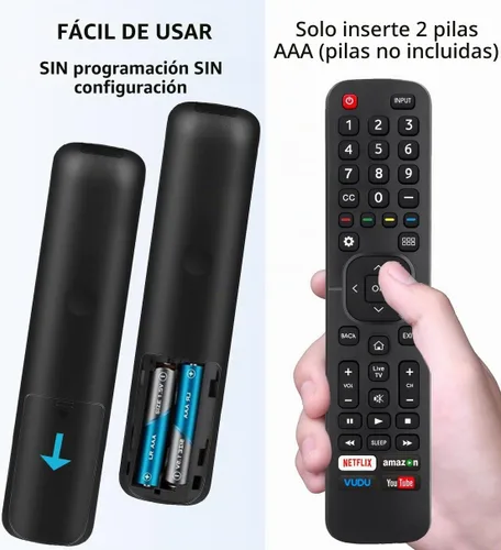 Vista 4 de Control remoto de repuesto para todos los televisores inteligentes Hisense 4K LED HD UHD (EN2A27), apto para Hisense Android Smart TV EN2A27