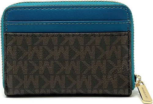 Vista 2 de Michael Kors Jet Set - Funda para tarjetas de viaje con cremallera alrededor color marrón MK Lagoon MarrónAzul M