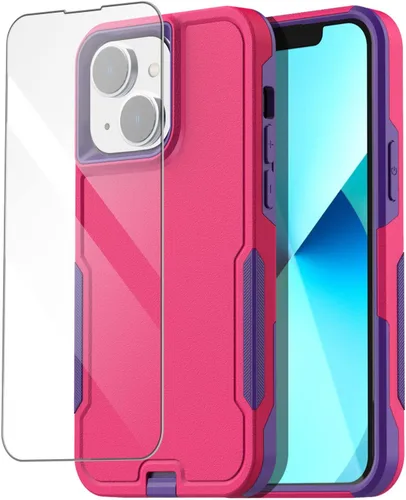 Vista 9 de AICase Funda para iPhone 13 con soporte integrado con protector de pantalla de vidrio + lente de cámara, resistente protección contra caídas, cuerpo