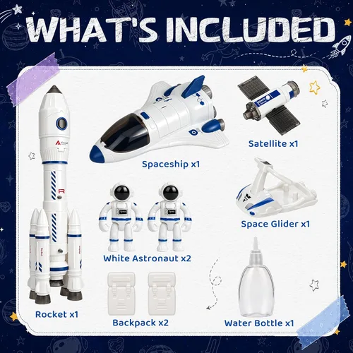 Vista 5 de Space Rocket Ship Juguetes Set para niños 3-5 5-7 con aerosol, luces